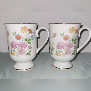 Set Of 2 Spring Garden Floral Footed Tea Cup~Coffee Mug~ Royal Domino Collection